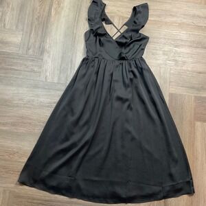 NWT Madewell Satin Ruffle Dress Womens 0 Black V Neck Criss Cross Midi Party